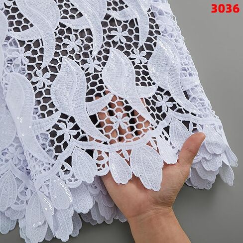 African Lace Fabric 5 Yards, French Jacquard Embroidery Water Soluble Solid White Lace Fabric for Party Wedding Dress in Saudi Arabia