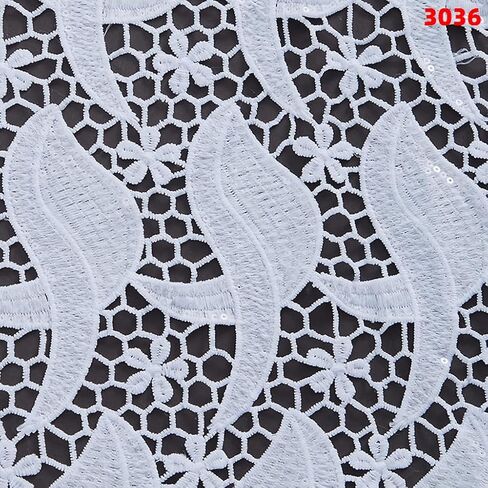 African Lace Fabric 5 Yards, French Jacquard Embroidery Water Soluble Solid White Lace Fabric for Party Wedding Dress in Saudi Arabia