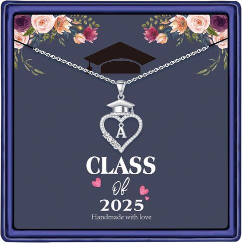 هدايا التخرج من M MOOHAM لها 2024، 14 قيراط مطلية بالذهب الأبيض تشيكوسلوفاكيا قبعة التخرج القلب قلادة القلائد الأولية للنساء في سن المراهقة الفتيات المدرسة الثانوية هدايا التخرج لها in Kuwait