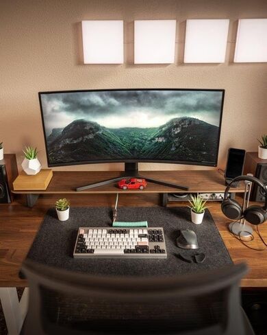 46" Dual Monitor Desk Shelf with Aluminum Under-Shelf | Large Monitor Riser | Office Storage | Desk Table | (ONE SMALL SHELF )(DARK WALNUT) in Saudi Arabia