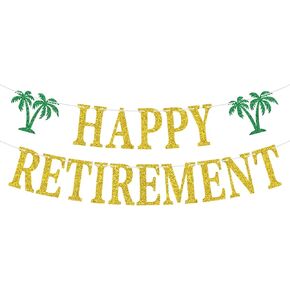 Happy Retirement Banner - Hawaii I'm Retired Bunting Sign - Retirement Party Decorations Supplies for Men or Women, Gold Glitter