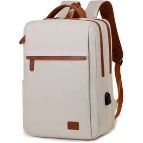 Laptop Backpack,Business Travel Anti Theft Slim Durable Laptops Backpack with USB Charging Port,Water Resistant College Computer Bag for Women & Men Fits 15.6 Inch Laptop and Notebook-Beige