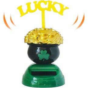 Car Solar Bobble Head Toy, St. Patrick's Day Lucky Shamrock Solar Powered Figurines, Shaking Figures Dashboard Decor, Festival Gifts for Home Window Desk Decorations