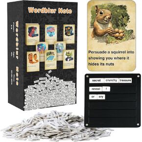 WordBlur Note Family Party Game – Non-Magnetic 1600 Words (800 Double-Sided) Thick Paper Blocks, Easy-to-Grip, 250 Illustrated Prompt Cards, Create Hilarious Phrases, Grooved Answer Boards
