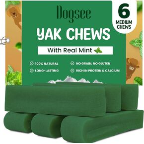 Dogsee Mint Flavor Himalayan Yak Cheese Dental Chews for Dogs 1lb (Medium - 6 Chews) | Aid Digestion | Made in Himalayan Regions | Odorless Dog Treats…