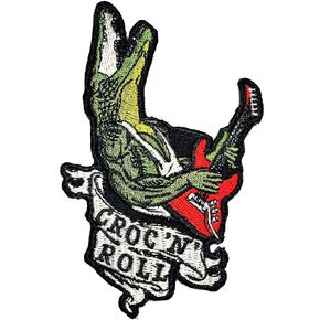 Rock and Roll Guitar Crocodile Patch Cartoon Kids DIY Applique Embroidered Sew Iron on Patch Repair Craft Clothing Hat Backpacks or Reward Gift