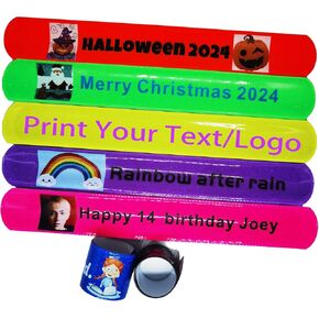Custom Slap Bracelets Bulk 20/40/60/100PCS with Text Picture , Logo, Personalized Snap Wristbands for Party Favors, Birthday, Events, Support, Fundraisers, Awareness (Only Text)