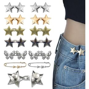 BoAn 12 Sets Jean Buttons Pins, No Sew and No Tools Instant, Reusable and Adjustable Pant Waist Tightener, Button Adjuster for Pants, Jeans, Skirts, Sleeves