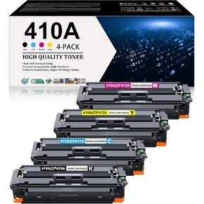 410A Toner Cartridges 4 Pack Replacement for HP 410A CF410A CF411A CF412A CF413A for Color Pro MFP M477fdw M477fnw M477fdn M377dw Color Pro M452dn M452nw M452dw Printer(1Black/1Cyan/1Magenta/1Yellow)