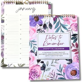 Paper 'n Such Perpetual Calendar Extra Large Wall Hanging Dates to Remember Book for Birthdays and Anniversaries -12 Months -Important and Special Days 8.5x11" - Floral - 3 Lines Per a Day