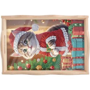 DIY Diamond Art Tray Wooden Pallet kits, Scarf Hat Pretty Deer 5D Cartoon Handle Craft Painting kit, suitable for home, party, bar, Christmas, also can be used as a gift for relatives and friends