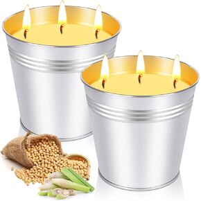 Citronella Candles Outdoor Large, 17oz x 2 Pack 3-Wicks Soy Wax Lemongrass Bucket Candles Set, 200 Hours Burn Time Candles for Garden Home Patio Yard Balcony Camping BBQ Decorative in Kuwait