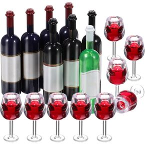 DOITOOL Mini Wine Glasses ：Fake Wine Bottles Plastic 1：12 Scale Mini Dollhouse Accessories for Cake Toppers Drinks Decoration 18PCS/Set