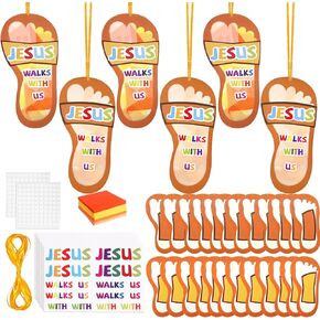 24 Pack Sunday School Crafts for Kids, Make You Own Jesus Walks with Us Stickers Christian Christmas Ornament and Crafts Kits for Kids Xmas Gift Religious Party Favor Supplies Church Game Activities