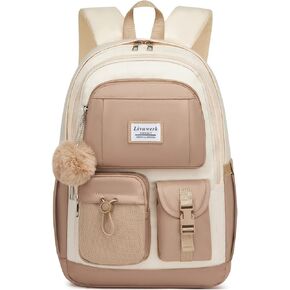 School Backpack College Bookbag for Girls - 15.6 Inch Cute Backpacks for Teen Students Anti-Theft Book Bag Large Travel Daypack Stylish Middle High School Bag Casual Women Laptop Back Pack Khaki-Beige