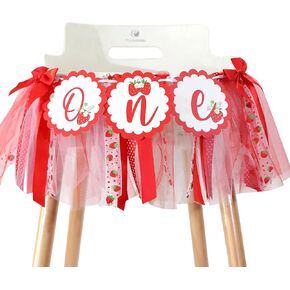 Strawberry 1st Birthday High Chair Banner - Berry Sweet Party Strawberry Girl First Birthday Decorations,Strawberry One Banner,Girls First Birthday (Strawberry Banner)
