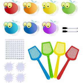 28 Fly Cards,4 Fly Swatter, Fly Swatting Games, Sight Words Games, Math Game for Kids, Blank Cards,Erasable, Card 4 Inch