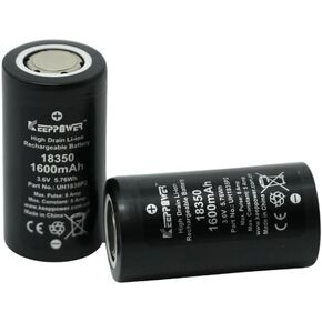 Keeppower IMR18350 High Drain Li-ion Battery Flat Top Rechargeable 1200mAh 10A Discharge 3.7V Lithium Battery (Pack of 2)
