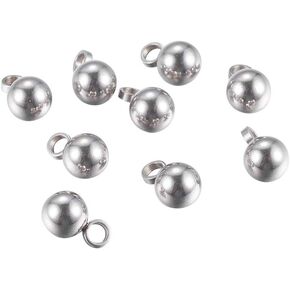 PH PandaHall 100pcs Stainless Steel Round Pendants Small Ball Charms Drop Pendants DIY for Women Jewelry Bracelet Making 9x6mm, Hole: 2mm
