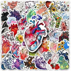 Heart Stickers 50 Pcs Waterproof Cartoon Anatomical Human Organs Stickers for Water Bottle Laptop Skateboard Bumper Cars Bicycle Phone,Vinyl Aesthetic Heart Artistic Sticker for Doctors Nurses Adult