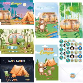 ceiba tree Camping Greeting Card Happy Camper Note Cards with Envelopes Stickers Thank You Blank Letters Stationery Bulk for Kids Boys Girls Friends Groups Clubs Summer Party Supplies