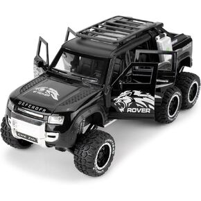 Toy Car Compatible for 1:24 Land Rover Defender Six Wheels Off Road Pickup Car Model, Pull Back Diecast Truck Collectible Truck with Sounds ＆ Lights for Kids Boys Girls and Adults, Gift (White)