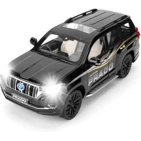 Compatible for 1:18 Scale Collectible Prado Diecast Model Car Toy, Zinc Alloy Pull Back Toy Car Vehicle with Lights and Sounds for Decoration Adult Boys Girls Gift (Black)