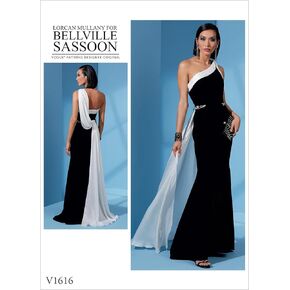 Vogue V1616A5 Women's One Shoulder Floor Length Dress Sewing Pattern by Bellville Sassoon, Sizes 6-14, White