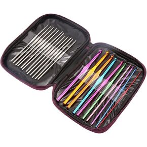 22PCS Aluminum Crochet Hooks Knitting Needles Craft Yarn
