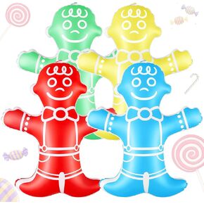 4 Pcs Candy Birthday Party decoration for Kids 19.5 Inch Inflatable Colorful Gingerbread Man Prop Balloons Party Supplies Holiday Gift