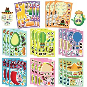 24 Sheets Mexican Fiesta Stickers DIY Make A Face Stickers Holiday Party Favors Mexican Carnival Stickers Waterproof Vinyl Stickers