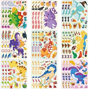 27 Sheet Dinosaur Stickers, Make Your Own Dinosaur Stickers for Kids，Make a Face Stickers Dinosaur Birthday Party Supplies, DIY Stickers for Kids Boys Toddlers Crafts Activities Gift Bags