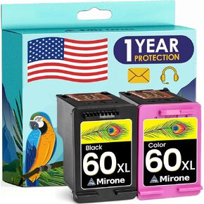 Mirone Remanufactured Ink Cartridge Replacement for HP 60XL 60 XL for Envy 100 110 120 Photosmart c4680 c4780 c4795 d110 Deskjet f4440 d2680 f2430 f4280 f4480 f4580 Printer (1 Black, 1 Color)