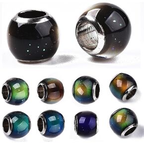 50pcs Crystal Mood Beads Temperature Sensing Color Changing Glass European Beads Change Color with Temperature Round Beads for DIY Jewelry Making
