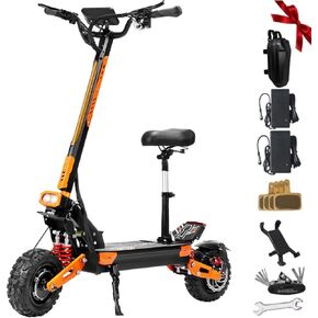 Electric Scooter for Adults High Power 5600W Dual Motors Top Speed 50MPH 60V 30Ah Battery 60 Miles Range 11" All-Terrain Tire Folding E-Scooter with Detachable Seat for Teen Commuting (UL 2272tested)