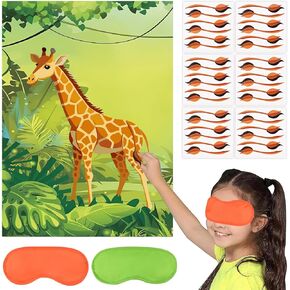 Kavoc Jungle Birthday Party Supplies Pin The Tail on The Giraffe Game Jungle Animal Party Stickers for Baby Shower Safari Themed Birthday Party Games Supplies