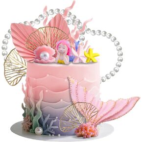 Mermaid Cake Topper Under the Sea Cake Decorations Mermaid Cake Decor Party Supplies Seashell Coral Cake Topper