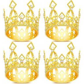 4 Pieces Crown Cake Topper Mini Queen Tiara Birthday Cake Decoration Crystal Crown for Women Lady Bridal Wedding Royal Themed Decor Birthday Party(Silver)