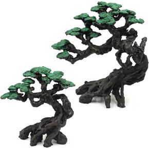 2 Pcs Bonsai Tree Aquarium Decor, Artificial Moss Bonsais with Large and Small Canopy, Versatile for Freshwater and Saltwater, Resin Material, Quick Installation