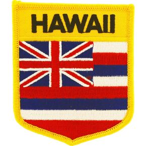 Hawaii State Flag Shield Embroidered Patch, with Iron-On Adhesive