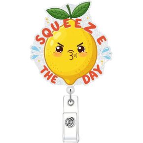 Cute Lemon Retractable Badge Holders with Alligator Clip 360° Swivel Buckle Hanging Key Chain Summer Picnic Melon Slice Doctor Volunteer Student Gift