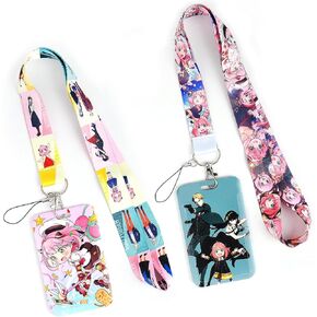Pounchi Spy Anime Lanyard (2 Pcs) with Cute ID Badge Holder for Keys Wallet, Anime Lanyards for School Office Party Supplies Teens