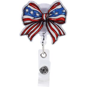 4th of July Nurse Badge Reel, Patriotic Bow Retractable ID Holder Clip for RN, LPN, CNA, MA, Doctor Workers, Nurse Teacher Appreciation & Independence Day Gifts (American Flag Design)
