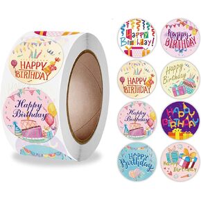 500Pcs Happy Birthday Roll Stickers Birthday Balloon Roll Decals Stickers Colorful Ribbon Craft Stickers Cute Birthday Cake Gift Banner Tag Seal Stickers for DIY Card Boxes Party Labels Decoration