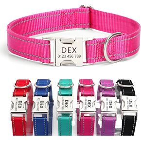 Personalized Reflective Nylon Dog Collar with Name Tag | Custom Engraved Buckle Dog Collars | Metal Buckle Adjustable XS S M L XL Pet Collar for Small Medium Large Dogs（Orange）