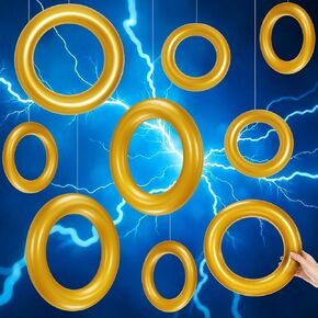12 Pcs Cartoon Party Decor Inflatable PVC Gold Rings Balloon, Cartoon Themed Birthday Party Supplies for Gamer's Birthday Baby Shower Decor Favors