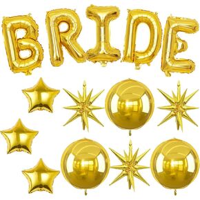 40inch Bride Balloons Gold Letters Banner, Bachelorette Party Decorations Set with Diamond Ring Champagne Bottle Balloon Glass Foil Balloon for Gold Bachelorette Engagement Wedding Bridal Shower Decor