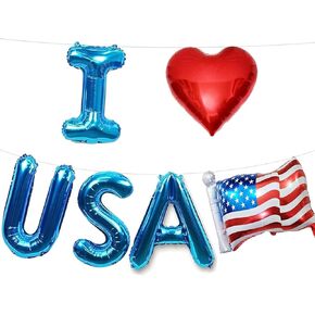 6 Pcs 4th of July Balloons,16 Inch Patriotic Independence Day Foil Balloons,I Love USA Red White Blue Party Decorations, Letter American Flag Decor for Memorial Day Independence Day
