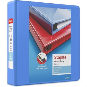 Staples Heavy Duty 2-inch 3-Ring View Binder with D-Rings and Four Interior Pockets, Periwinkle, 3/Pack (ST56291-CCVS)