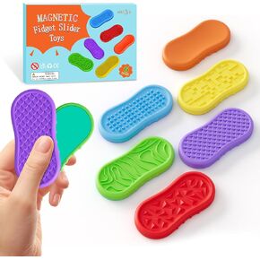 Fidget Toys Adults Magnetic Slider, 6 Pack Silicone Fidget Slider for Stress Relief, Calm Down Sensory Toys for Anxiety ADHD Autistic, Small Fidgets Adults Office Desk Toys, Toddler Travel Calm